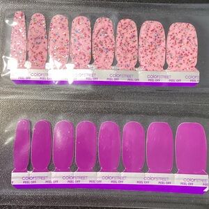 Color Street Pink Glitter and Solid Purple Nail Strips